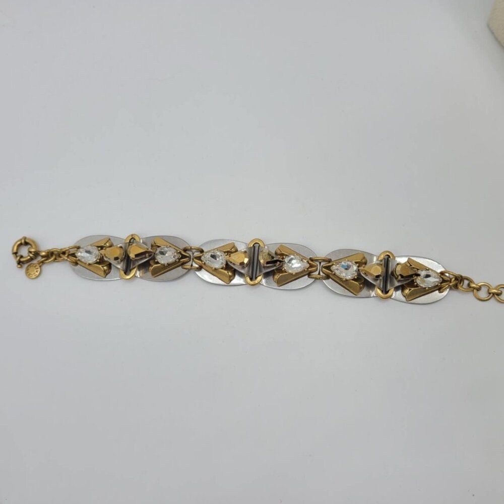 J Crew Artistic Silver Tone Gold Tone Clear Crystal Bracelet